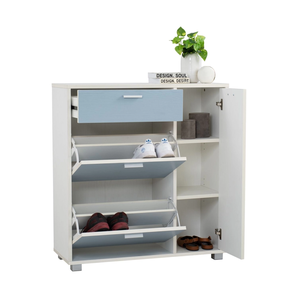 Talbot Shoe Cabinet (White + Blue)