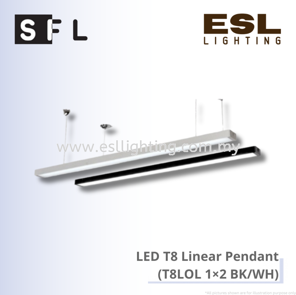 SFL LED T8 Linear Pendant - T8LOL 1×2 BK/WH