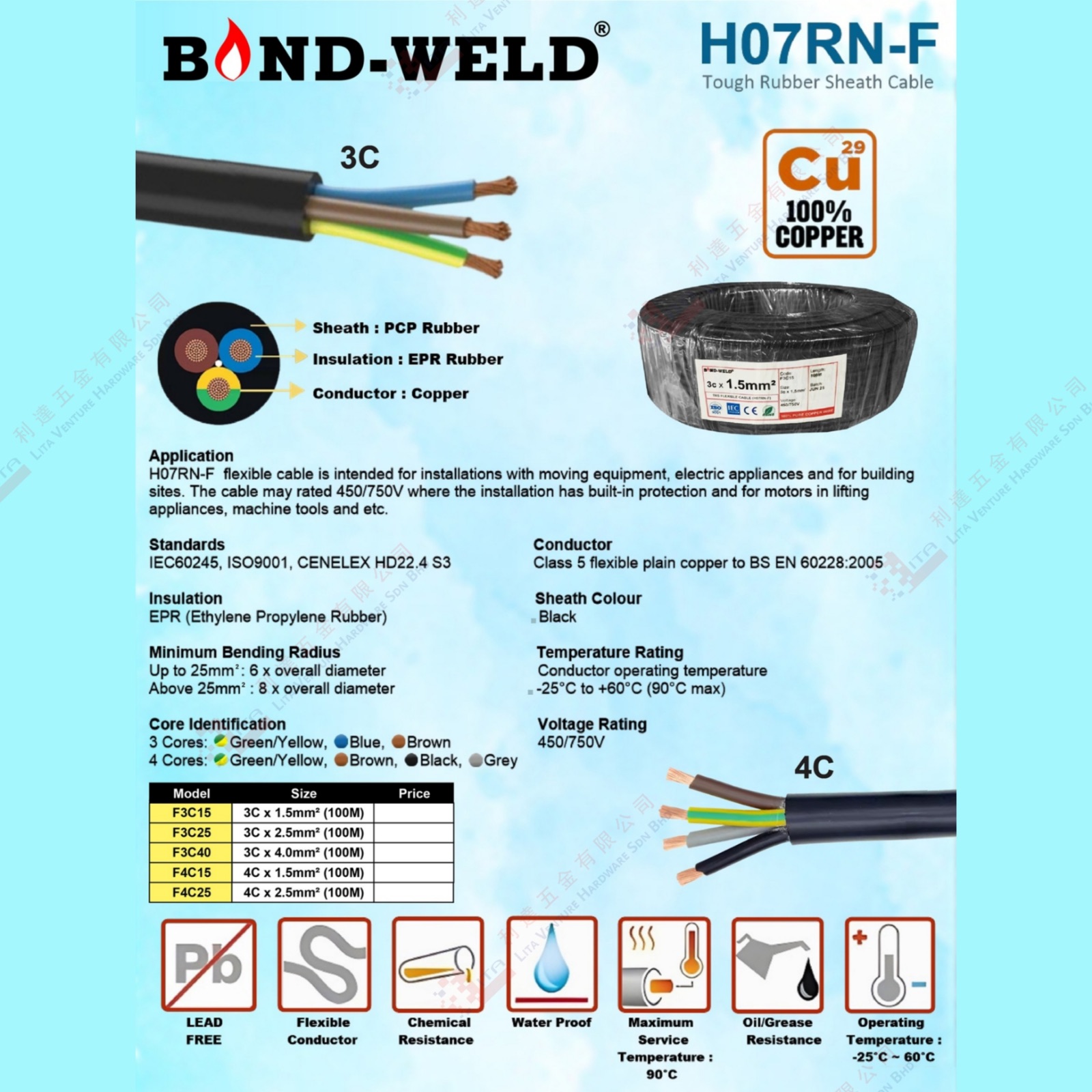 BOND WELD BRAND FLEXIBLE CABLE - H07RNF