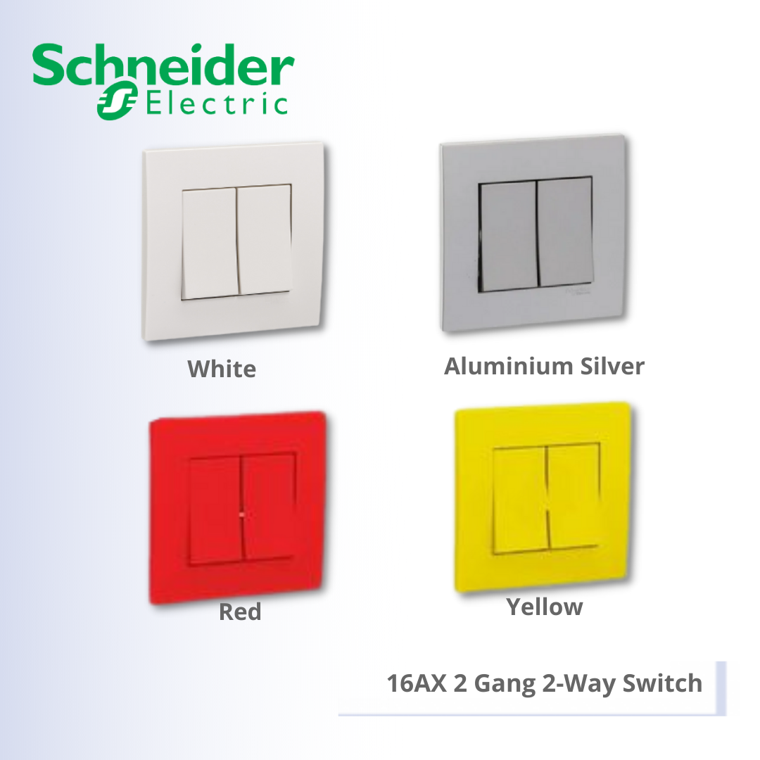 SCHNEIDER Vivace 16AX 2 Gang 2 Way Switch - KB32_WE_G11 KB32_AS_G11 KB32_RD_G11 KB32_YL_G11