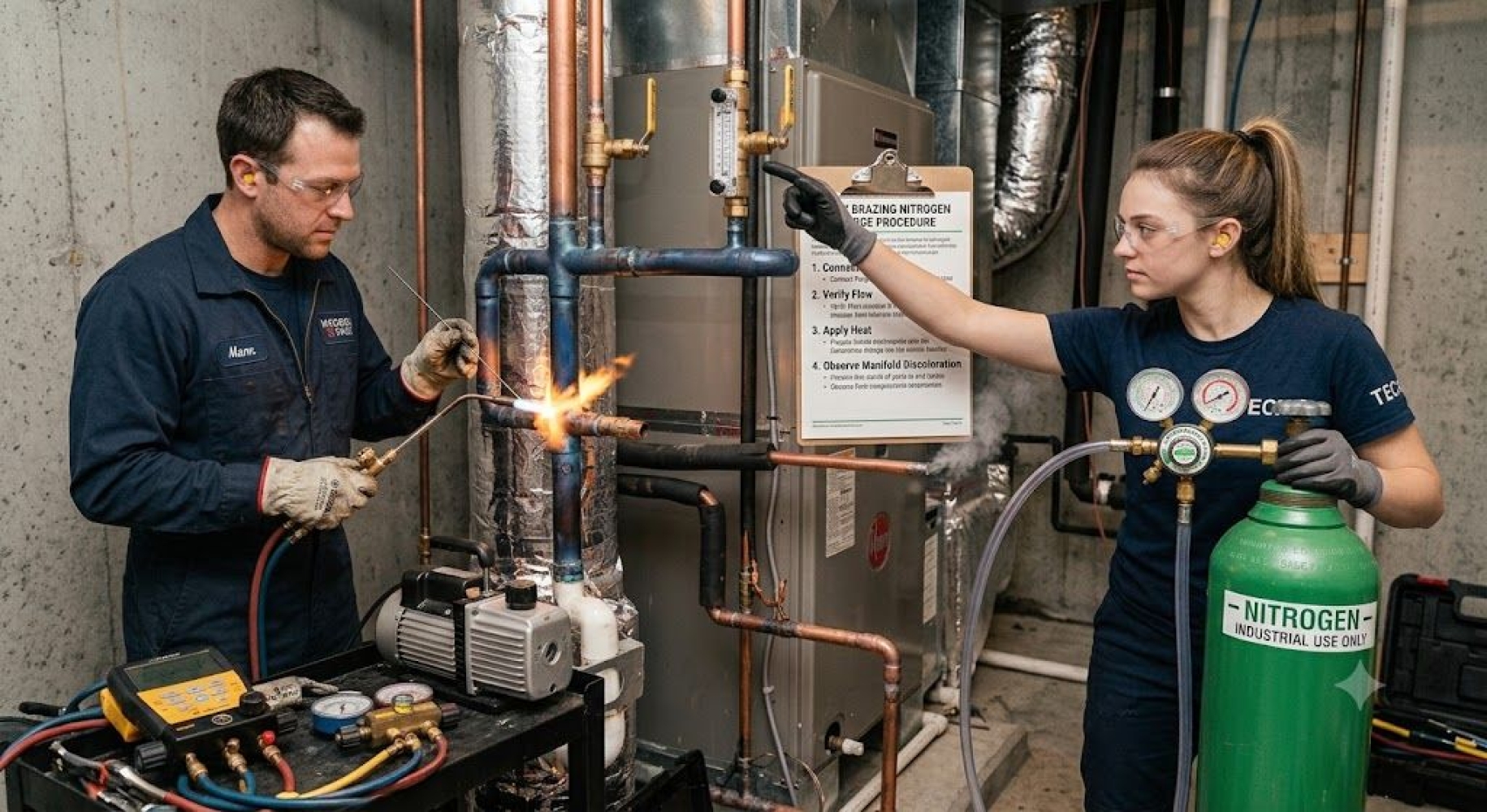 HVAC brazing nitrogen purge safety procedure