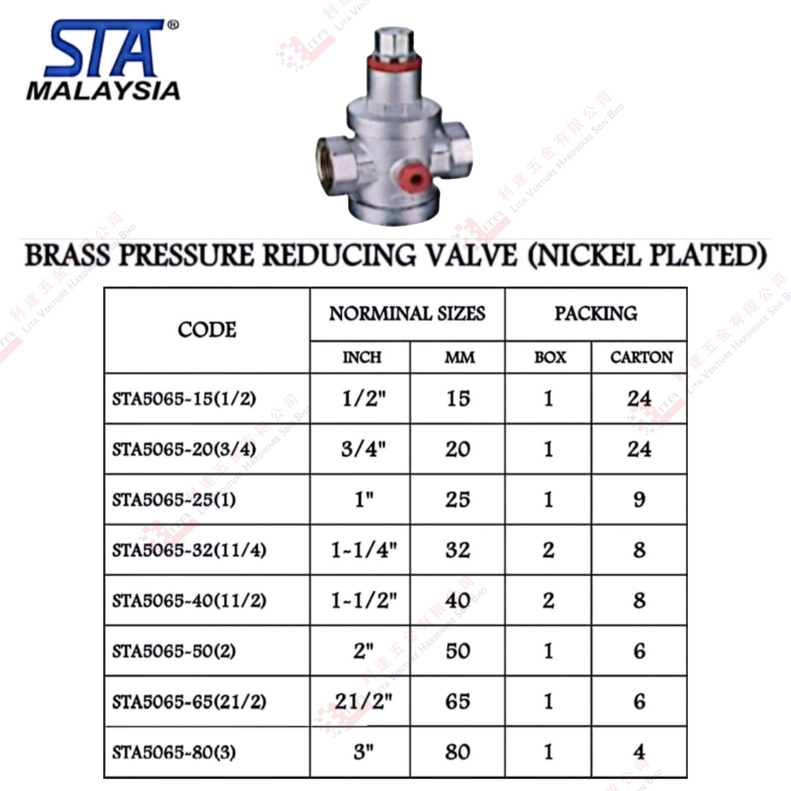STA BRAND BRASS PRESSURE REDUCING VALVE INCKLE PLATED - STA50651512 STA50652034 STA5065251 STA506532114 STA506540112 STA5065502 STA506565212 STA5065803