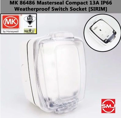 MK 86486TCWHI 13A Weatherproof Switch Socket (Transparent Cover) (SIRIM Approved)