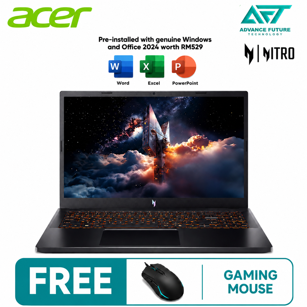Acer Nitro V15 ANV15-52-78XQ 15.6" FHD 180Hz Gaming Laptop Black ( Intel Core i7 13620H, 16GB, 512GB SSD, RTX5050, W11, H&S 2024&M365 )