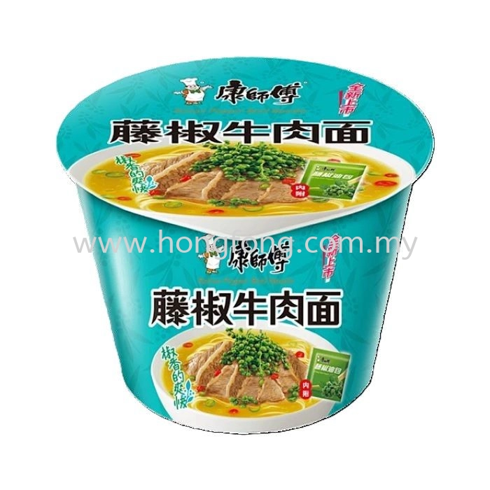 KANG SHI FU BOWL INST NOODLES-RATTEN PEPPER BEEF康师傅 藤椒牛肉面 碗(12*107G)