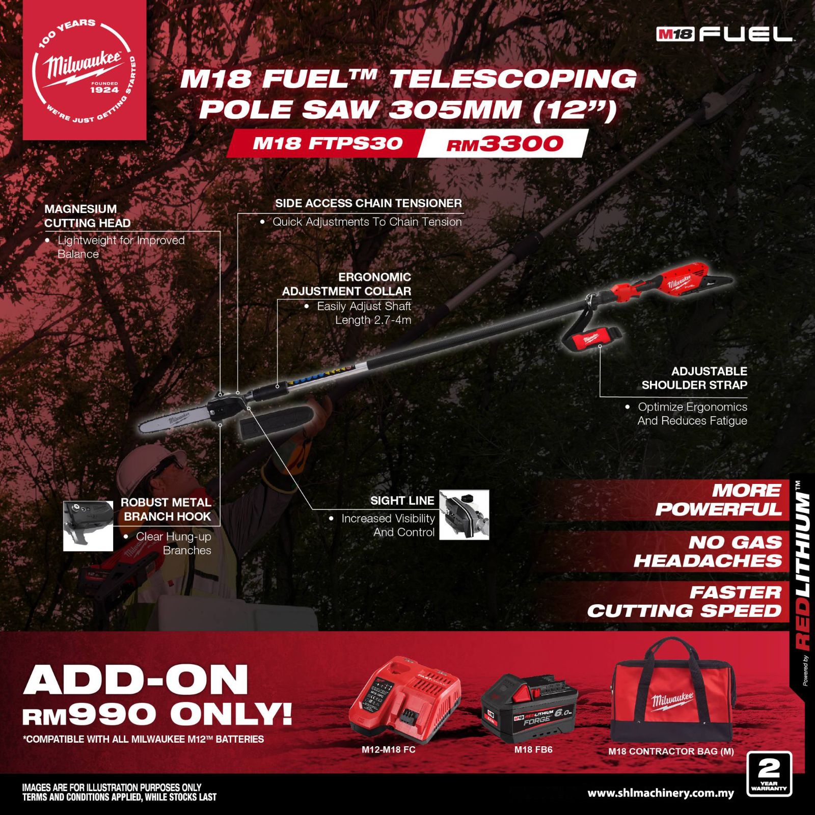 MILWAUKEE M18 FUEL™ Telescoping Pole Saw 305mm (12")