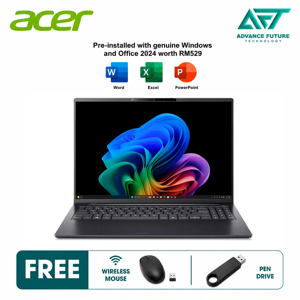 Acer Swift Go 16 AI SFG16-I71-75TW 16" WQXGA+ OLED Laptop Titanium Grey ( Intel Core Ultra X7 358H, 32GB, 1TB SSD, Intel, W11, H&S 2024&M365 )