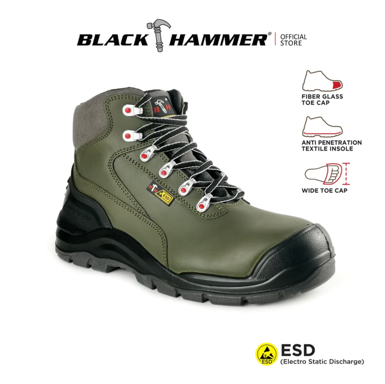 Black Hammer Men ESD Mid Cut Safety Shoes BH1207