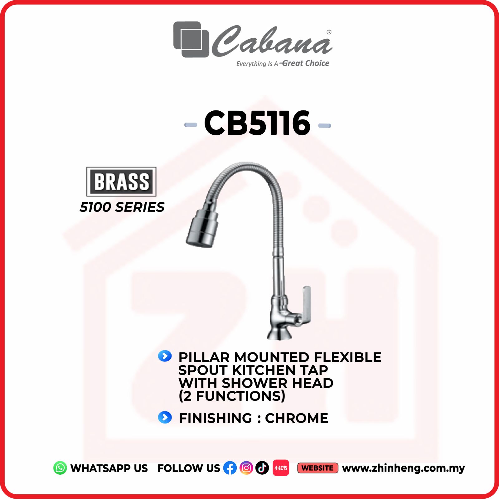 CABANA PILLAR MOUNTED FXIBLE KITCHEN TAP CB5116