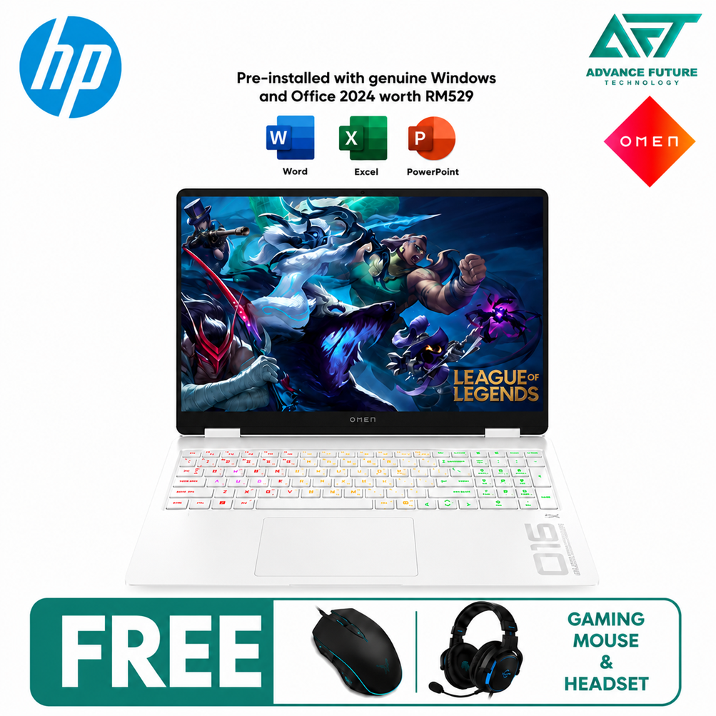 HP Omen 16-ap0057AX 16" 2K 144Hz Gaming Laptop Ceramic White ( AMD Ryzen AI 7 350, 16GB, 512GB SSD, RTX5070, W11, H&S 2024&M365 )