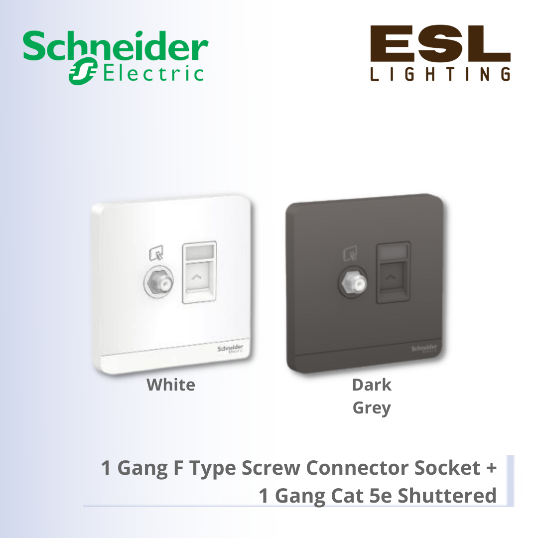 SCHNEIDER AvatarOn 1 Gang F Type Screw Connector Socket (Astro) + 1 Gang Cat 5e Shuttered - E8332TVFRJS5_WEG11 E8332TVFRJS5_DGG11