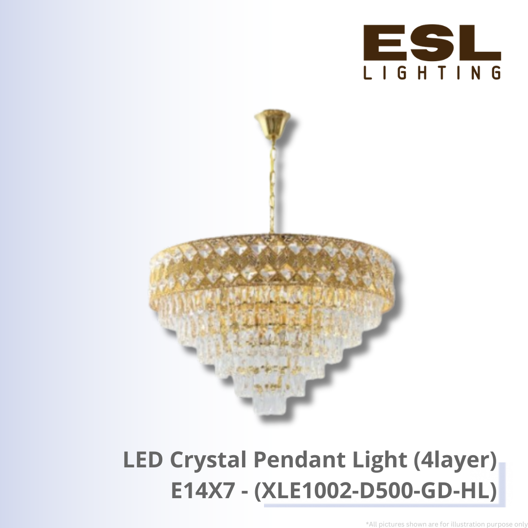 LED Crystal Pendant Light E14X7 (4layer) - XLE1002-D500-GD-HL