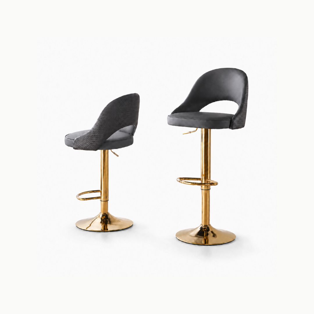 PU Leather Bar Chair C/W Adjustable Gold Metal Leg