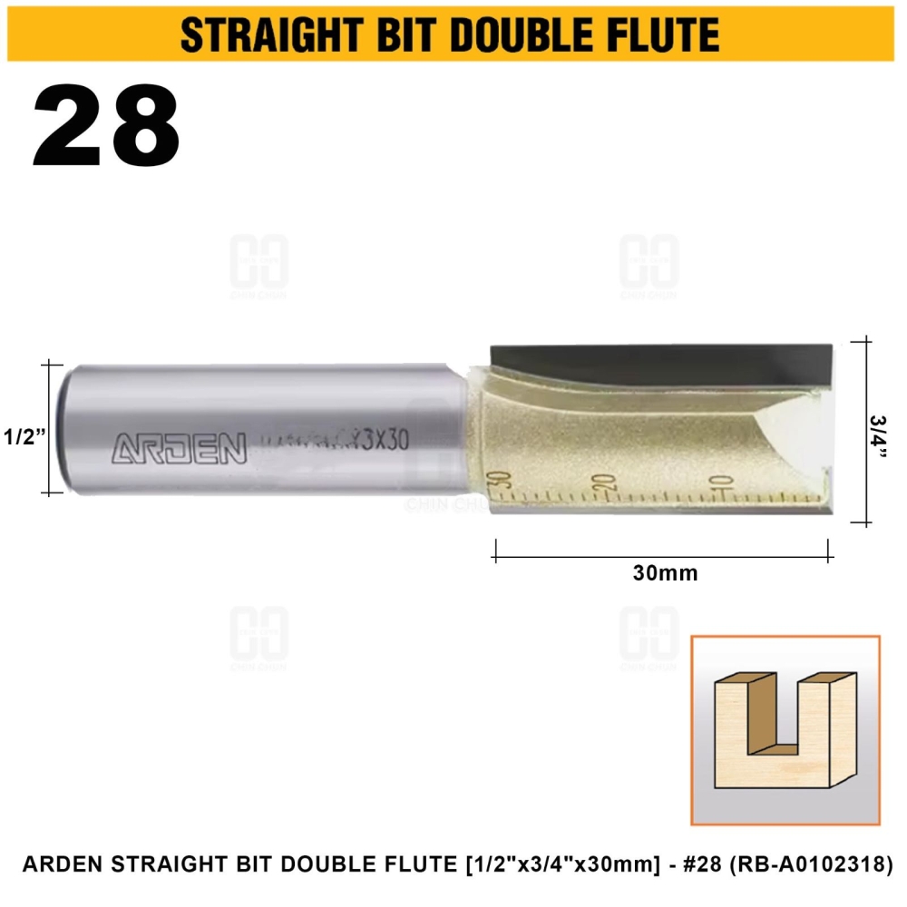 ARDEN STRAIGHT BIT DOUBLE FLUTE 1/2"x3/4"x30mm #28 (RB-A0102318)