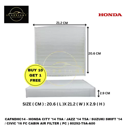 CAFNDHC14 - HONDA CITY '14 T9A / JAZZ '14 T5A / SUZUKI SWIFT '14 / CIVIC '16 FC CABIN AIR FILTER ( PC ) 80292-T9A-A00 ( BUY 10 FREE 1 )