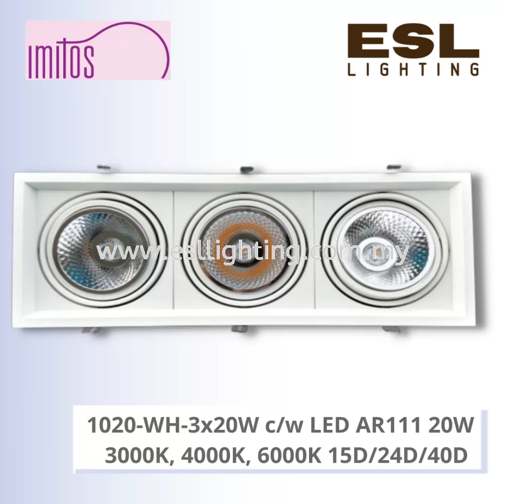 IMITOS LED EYEBALL 1020-WH-3x20W c/w LED AR111 20W 3000K, 4000K, 6000K 15D/24D/40D