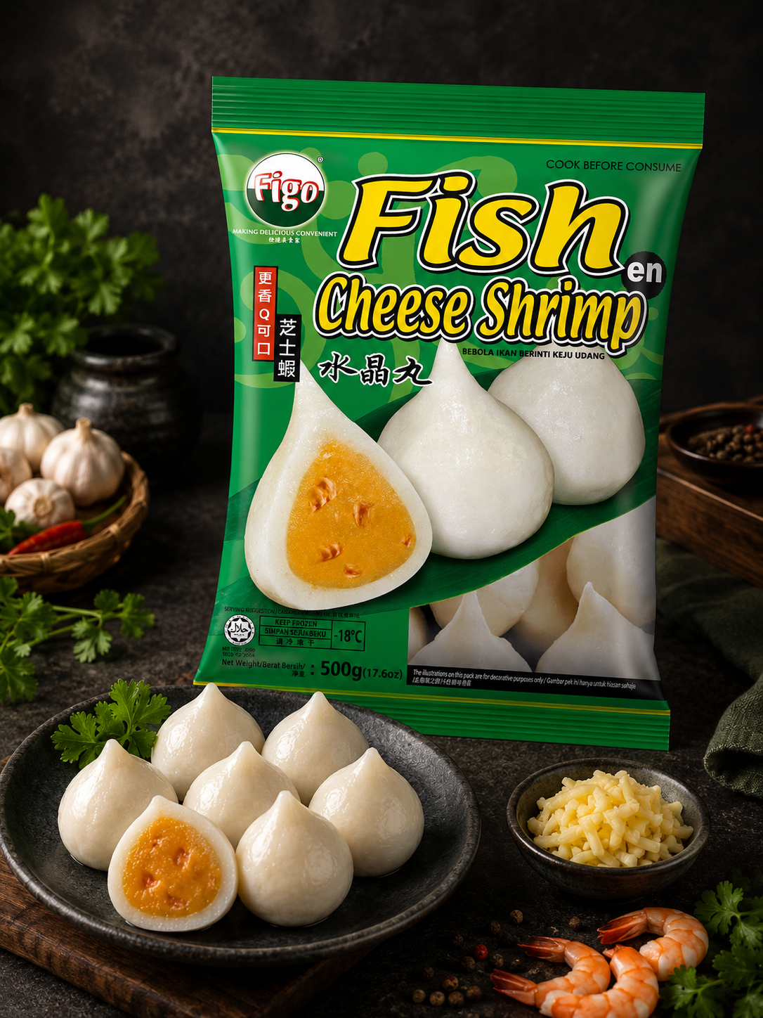 Figo Fish EN Cheese Shrimp 芝士虾水晶丸 500G