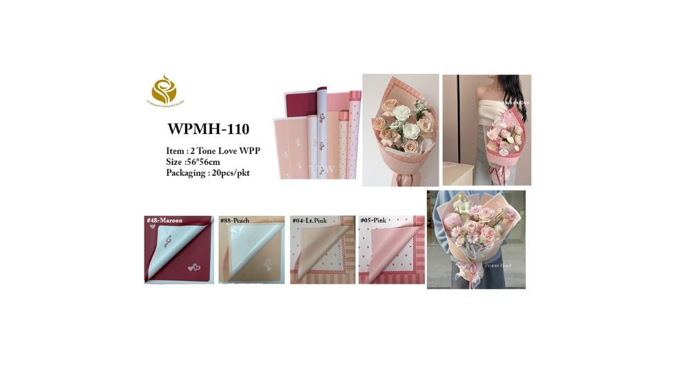 2-Tone Love Flower Wrapping Paper -/ Love Theme Flower Wrapping Paper - Dual Color Design for Special Occasions (WPMH-110)