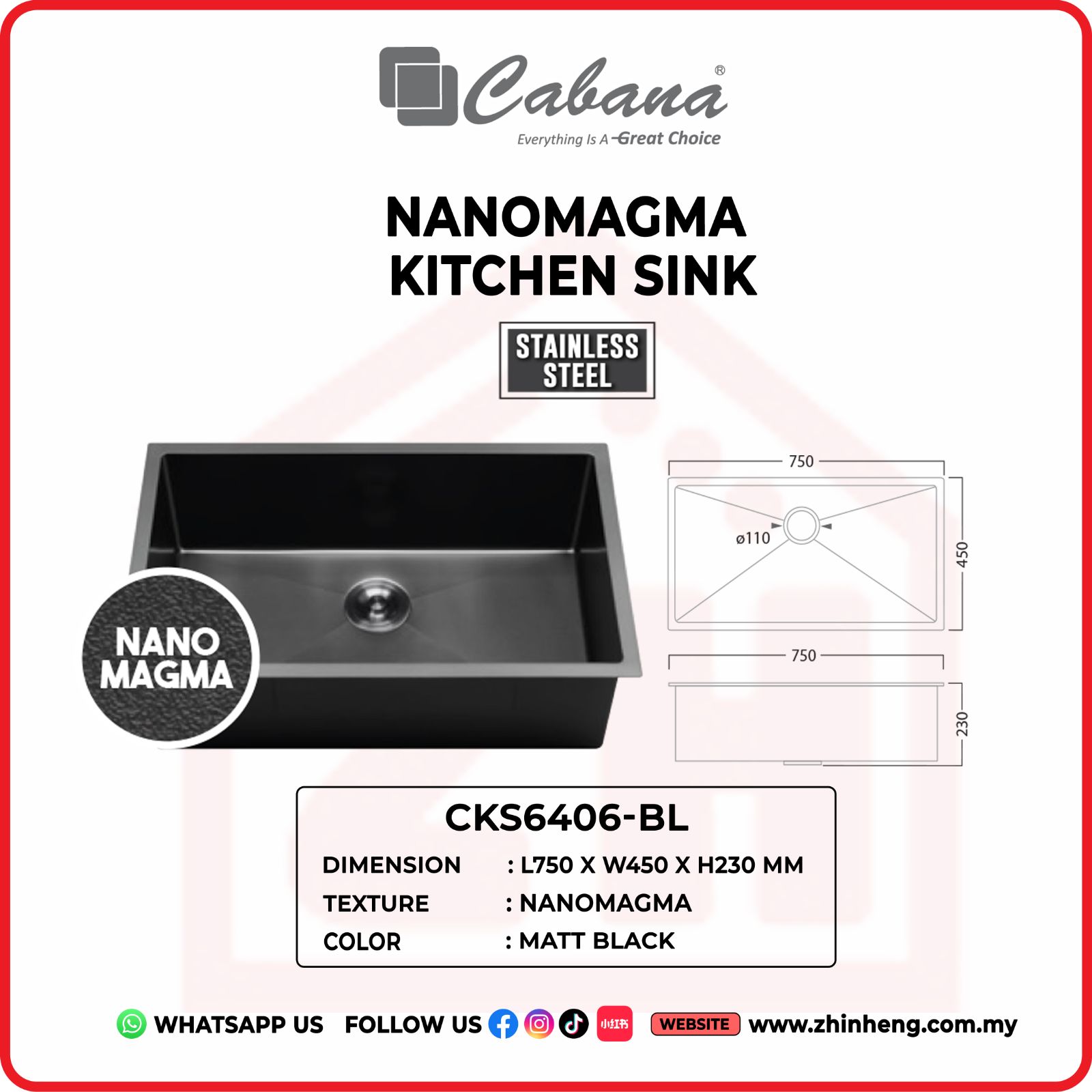 CABANA NANOMAGMA KITCHEN SINK  CKS6406-BL