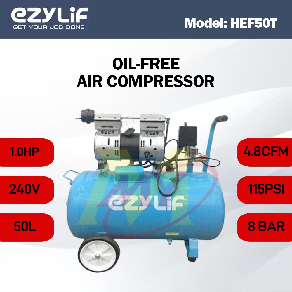 EZYLIF HEF50T Oil-Less Air Compressor 1Hp 240V