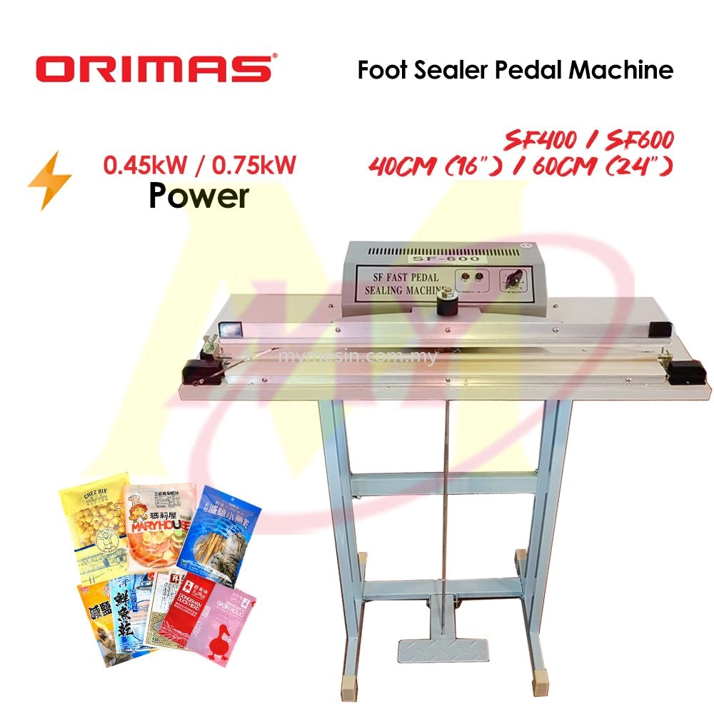 Orimas SF400 Pedal Sealer 40cm(16")0.45kw Foot Sealer Pedal Machine Vertical Sealing Type