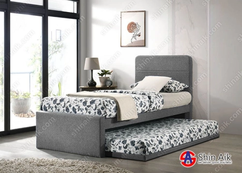 SB931605 (3.5"HB) Grey Fabric Modern Single Divan Bed With Pull-Out Bed