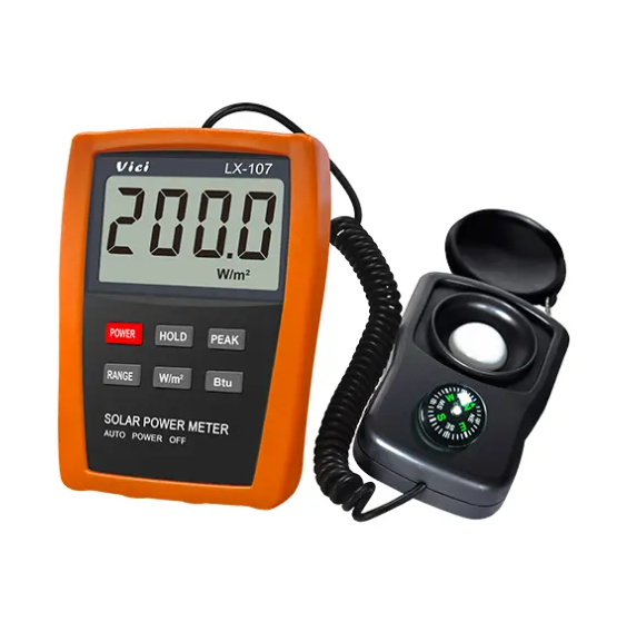Vici LX-107 Solar Power Meter, W/m虏 & BTU unit display, Max/Min, Data hold function.
