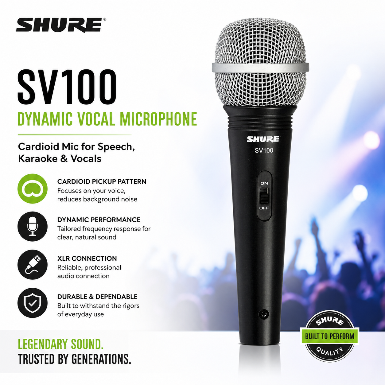 Shure SV100 Mikrofon Vokal Dinamik – Mikrofon Cardioid untuk Ucapan, Karaoke & Vokal