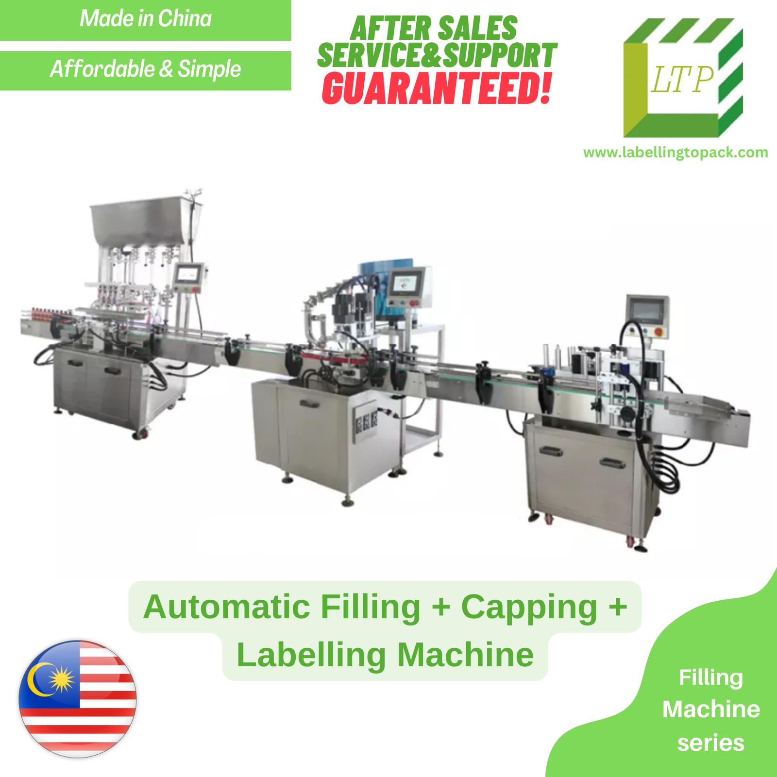 Automatic Filling + Capping + Labelling Packaging Machine