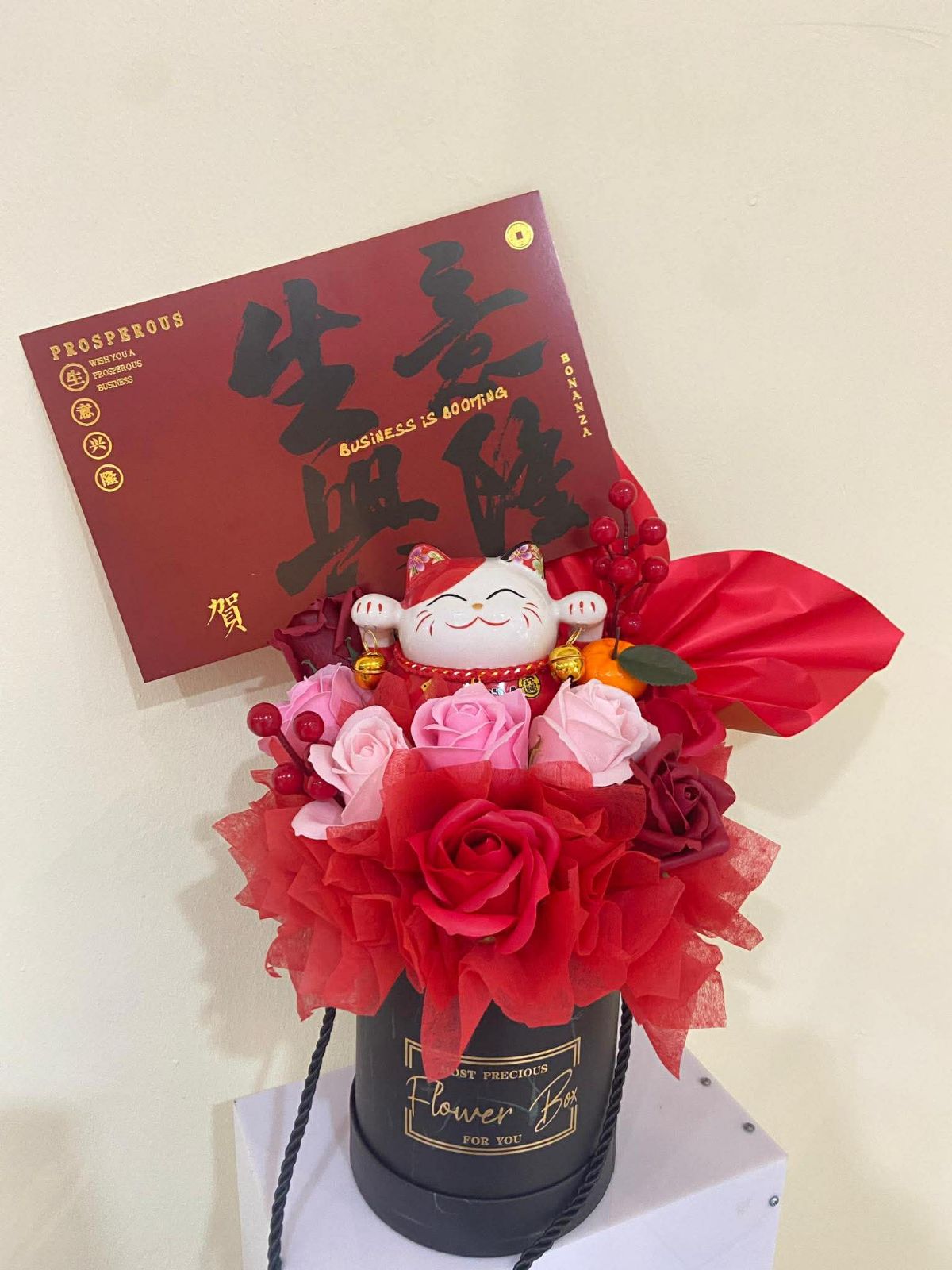 red pink grand opening soap flower bouquet