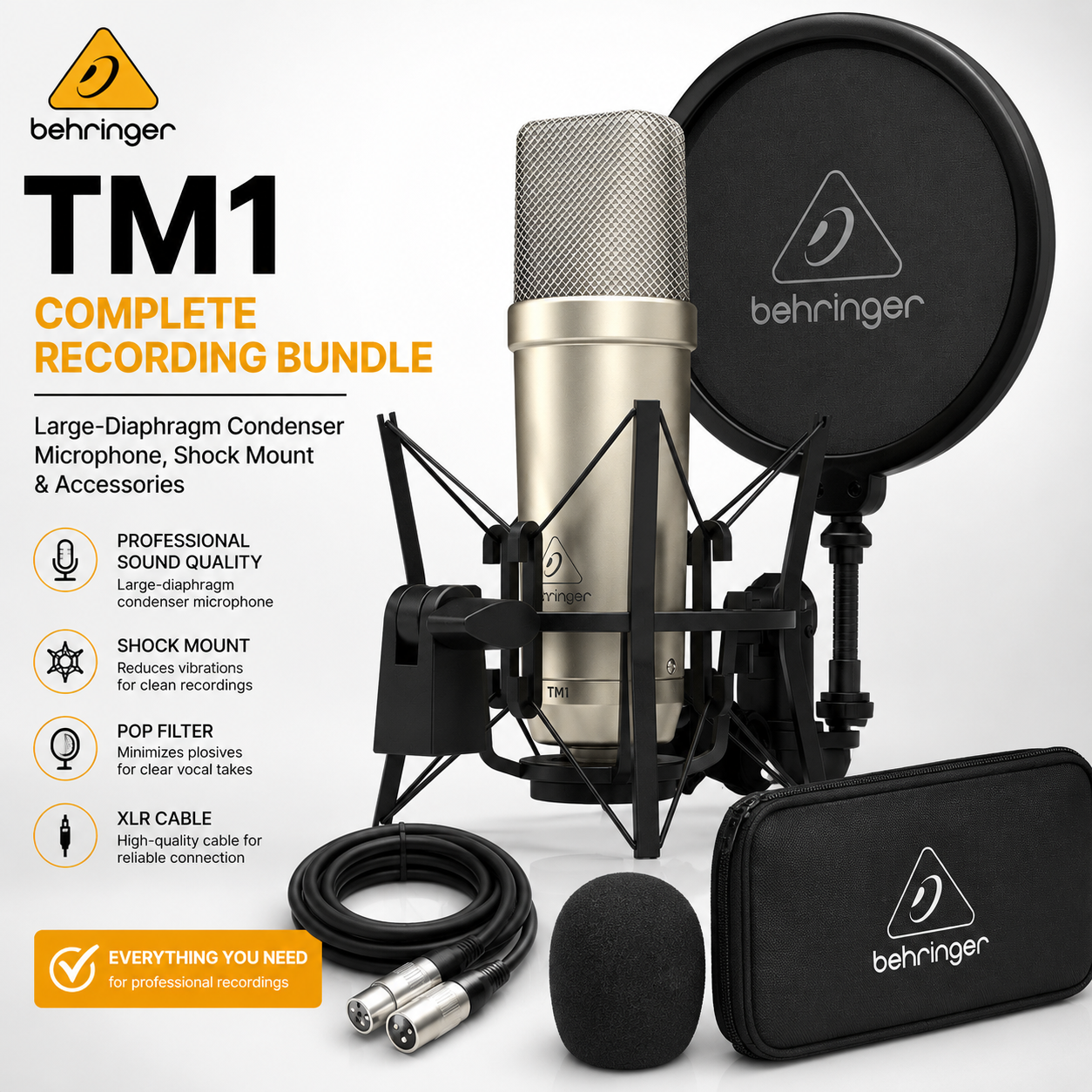 Behringer TM1 – Pakej Rakaman Lengkap dengan Mikrofon Kondensor Diafragma Besar & Aksesori