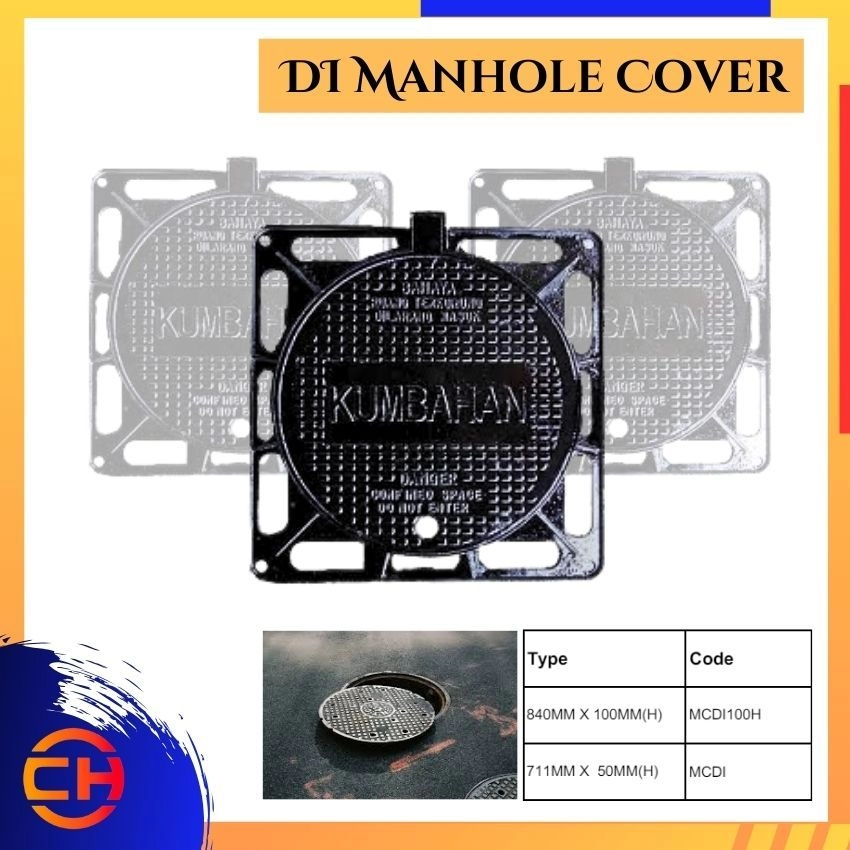Ductile Iron Manhole Cover & Frame with Hinges 840MM (W) x 840MM (L) x 100MM (H) (JPP/Kumbahan) MCDI100H / MCDI 