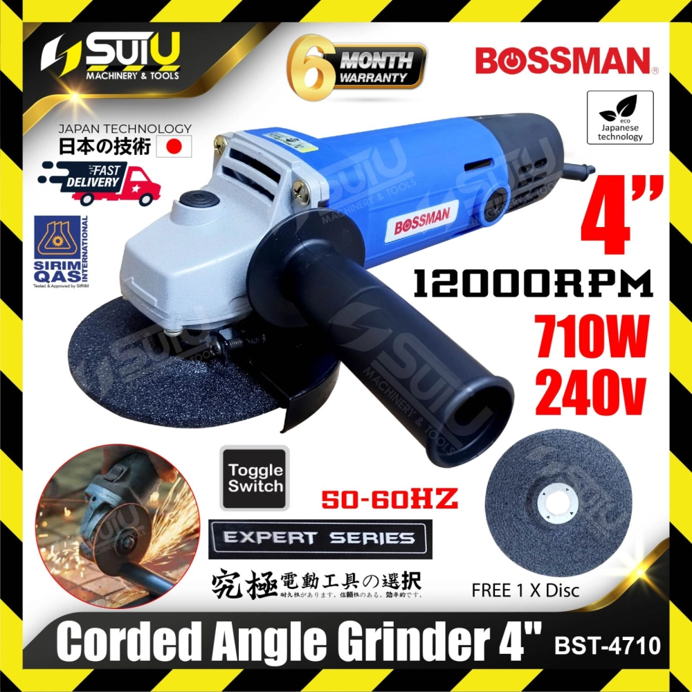 BOSSMAN BST-4710 / BST4710 4" / 100MM Corded Angle Grinder / Pengisar Sudut 710W 12000RPM