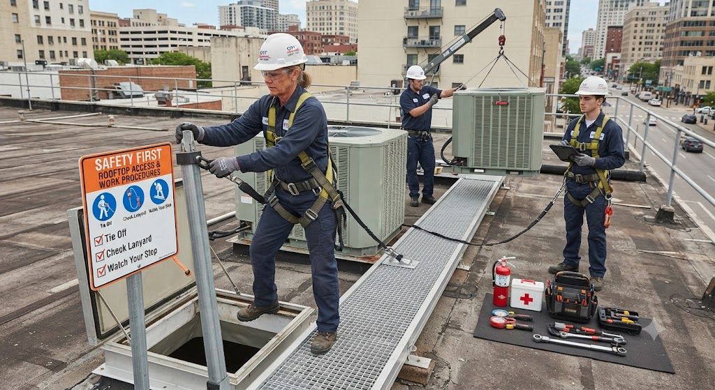 aircon technician rooftop safety accident prevention