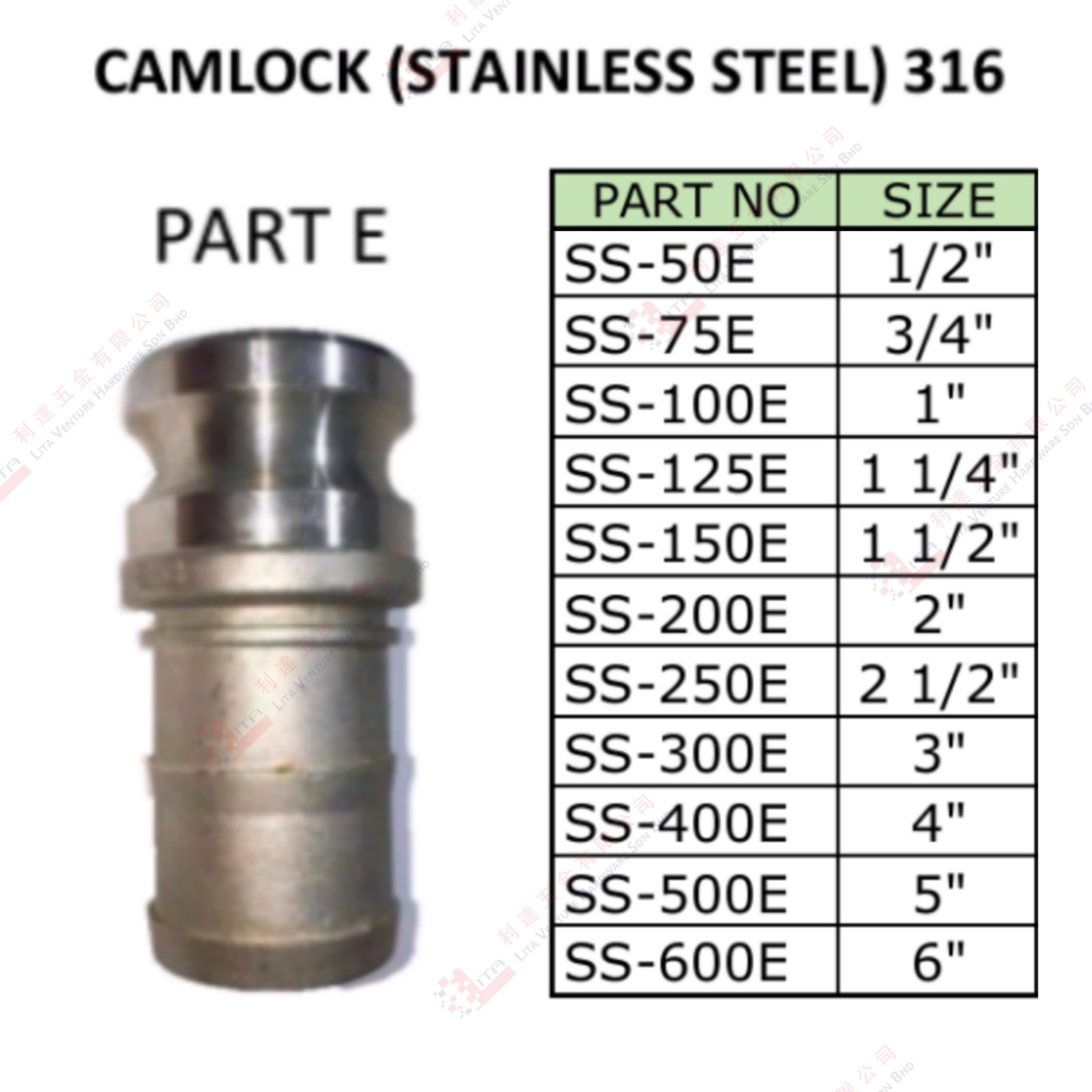 CAMLOCK S.STEEL 316 - SS50E SS75E SS100E SS125E SS150E SS200E SS250E SS300E SS400E SS500E SS600E