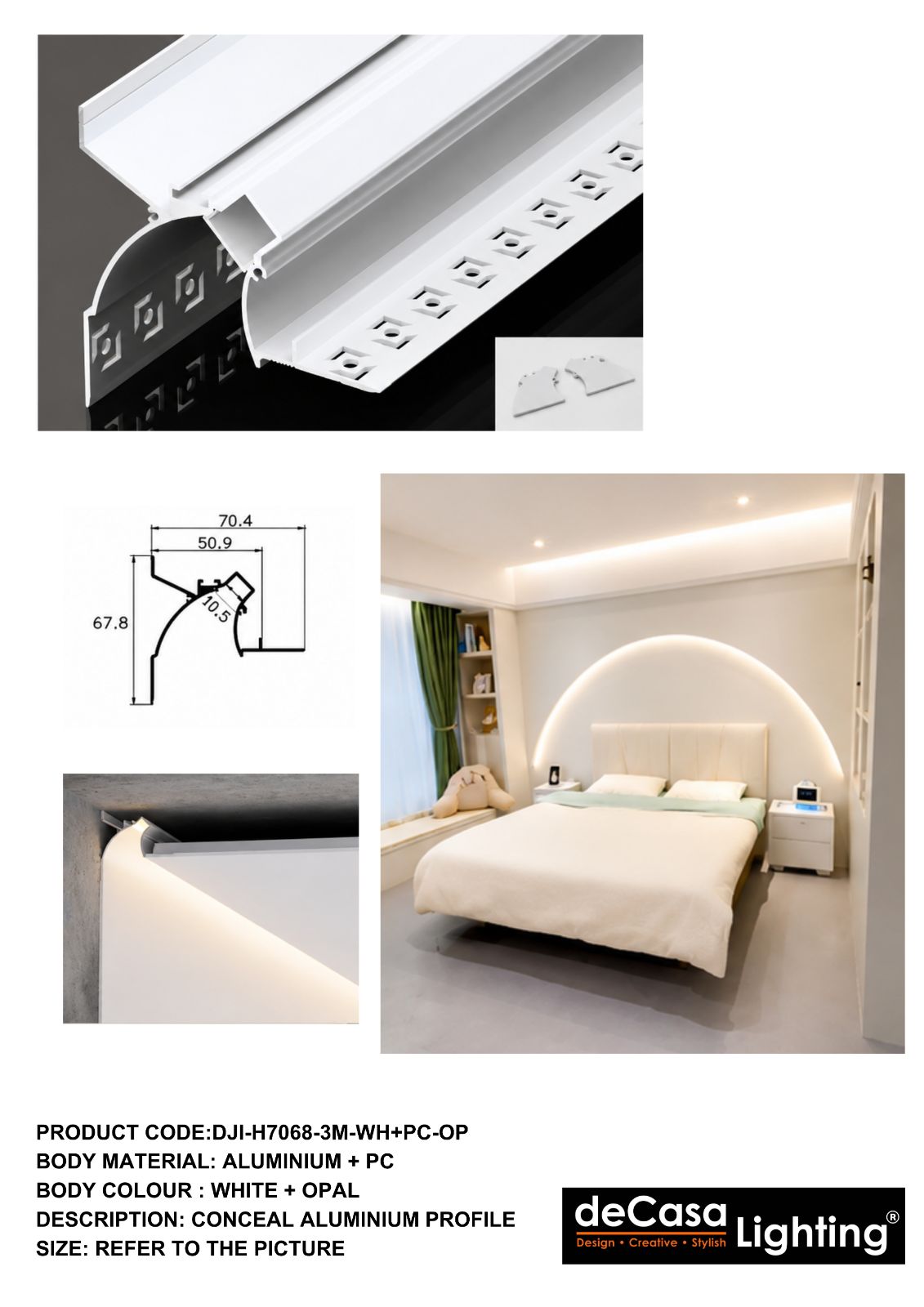 CEILING SURFACE ALUMINIUM PROFILE(DJI-H7068-3M-WH+PC-OP)
