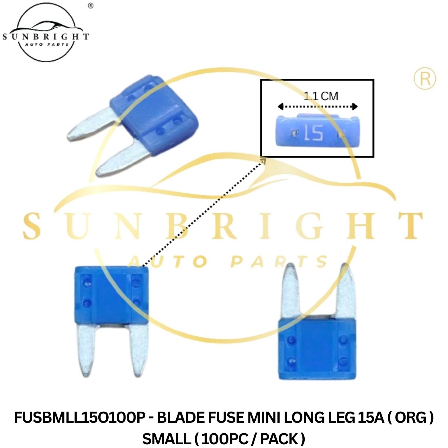 FUSBMLL15O100P - BLADE FUSE MINI LONG LEG 15A ( ORG ) SMALL ( 100PC / PACK )
