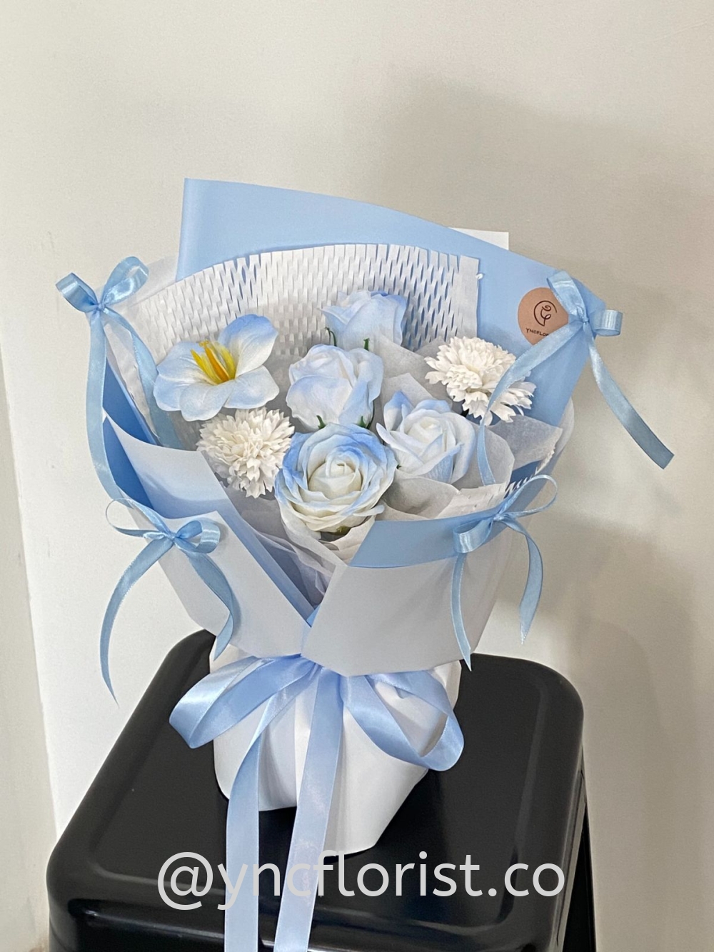 Premium Blue White Soap Roses with color spray