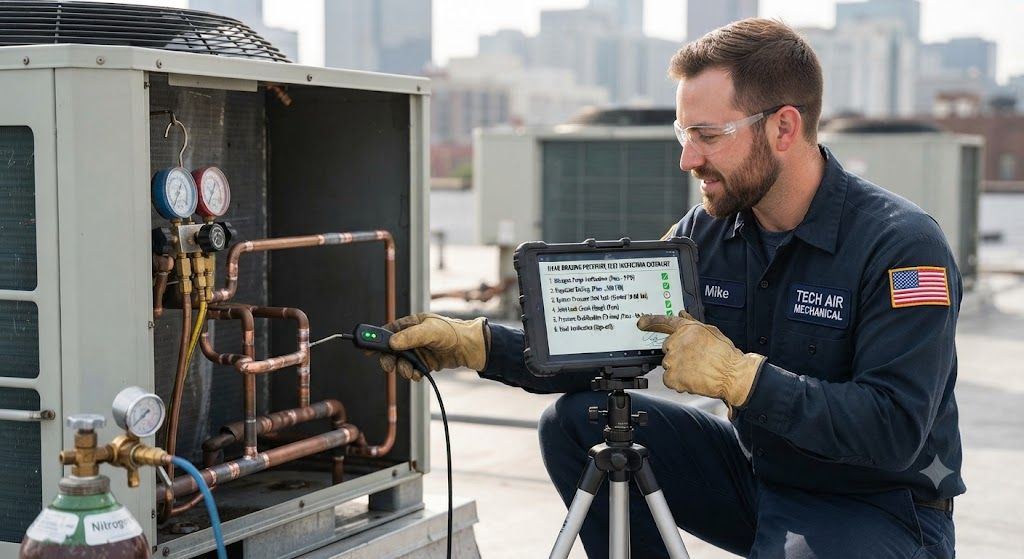 HVAC brazing pressure test inspection checklist