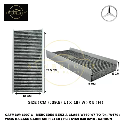 CAFMBW16997-C - MERCEDES-BENZ A-CLASS W169 '97 TO '04 / W170 / W245 B-CLASS CABIN AIR FILTER ( PC ) A169 830 0218 - CARBON ( BUY 10 FREE 1 )