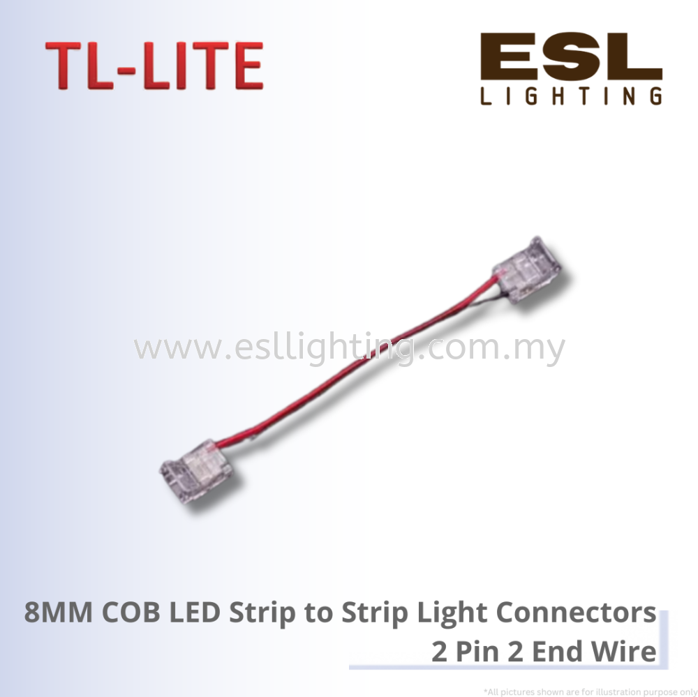 TL-LITE 8MM COB LED Strip to Strip Light Connectors - 2 Pin 2 End Wire