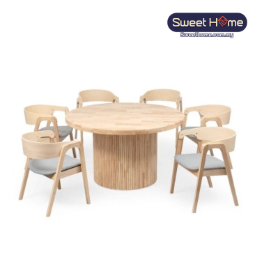 MUJI OMARU Solid Wood Round Dining Table 1+ 6 Set | Cafe | Dining Furniture