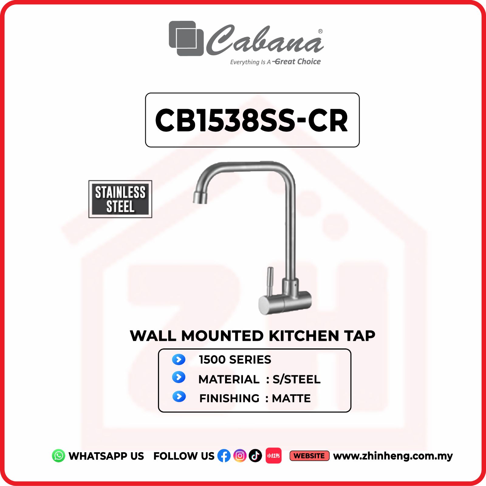 CABANA Wall Mounted Kitchen Tap CB1538SS-CR