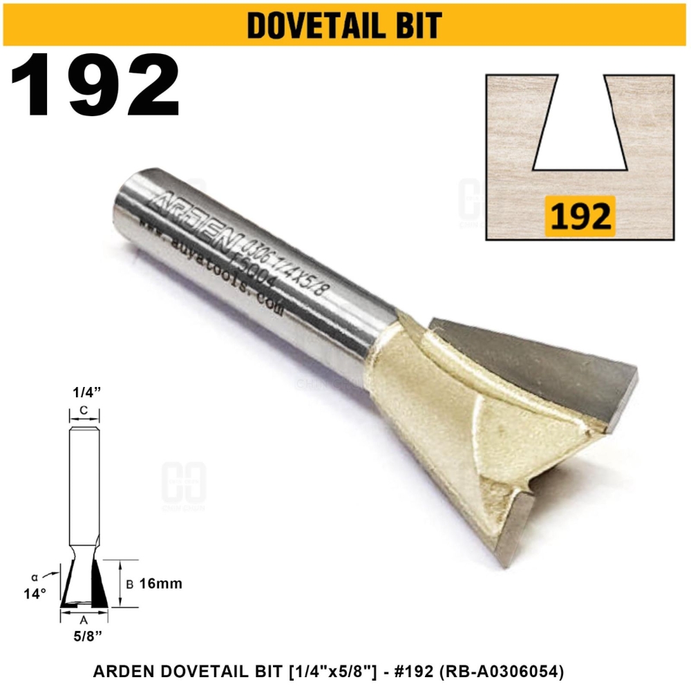 ARDEN DOVETAIL BIT 1/4"x5/8" #192 (RB-A0306054)