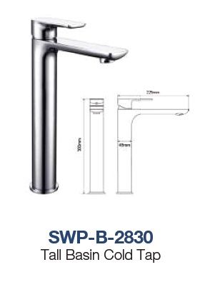 SWP-B-2830  Tall Basin Pillar Cold Tap - Brass