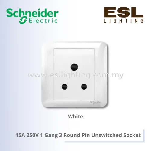 SCHNEIDER Affle Plus 15A 250V 1 Gang 3 Round Pin Unswitched Socket - A3G426_15_WE_G11