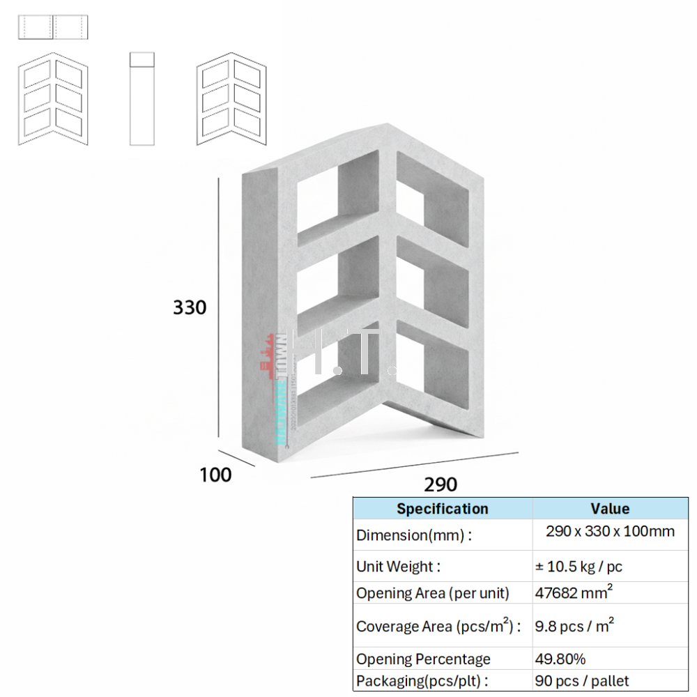 VENTILATION BLOCK - VB 607.100 (LWH 290 x 100 x330 ) mm