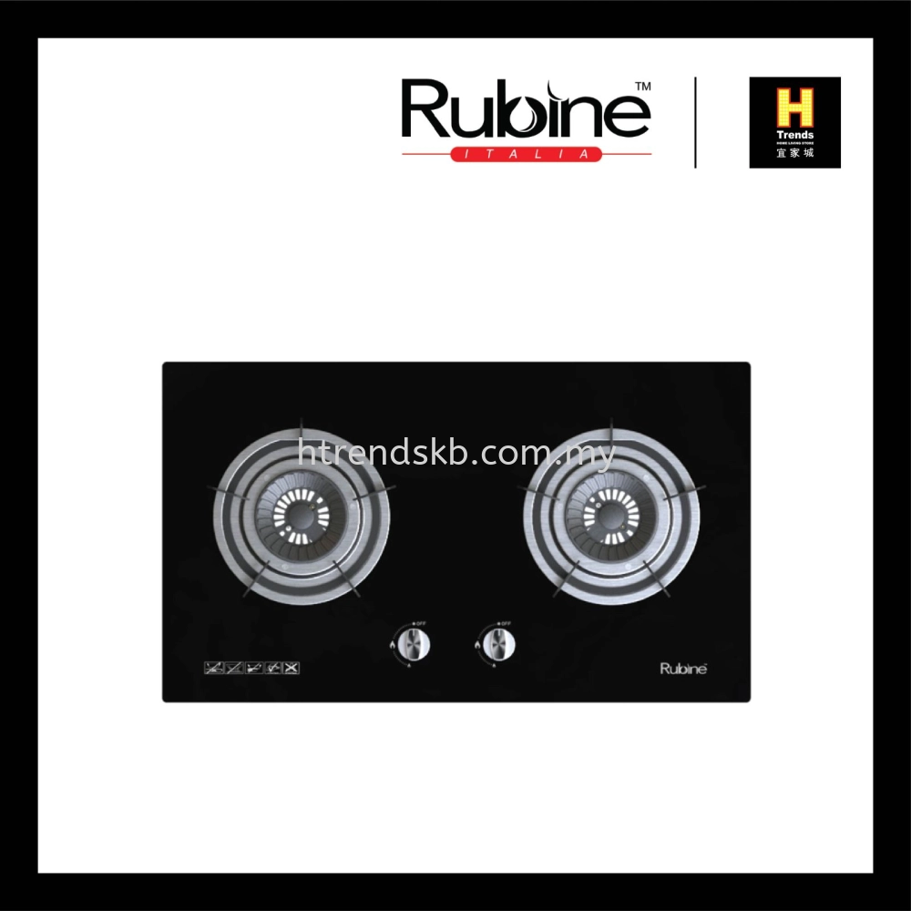 Rubine 2 Burner Build In Gas Hob (Glass) RGH-VISTA2B-BL