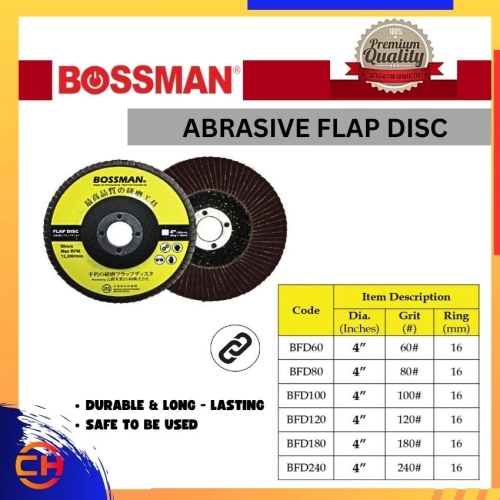 BOSSMAN DIAMOND CUTTING WHEEL BFD60 / BFD80 / BFD100 / BFD120 / BFD180 / BFD240 ABRASIVE FLAP DISC 