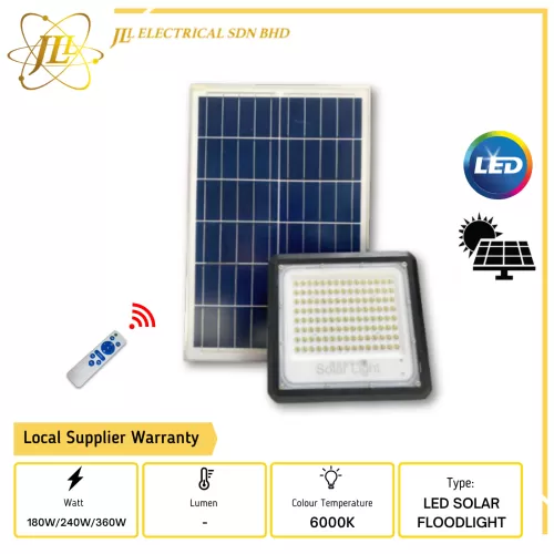 JLUX SOLAR LED FLOODLIGHT WITH SOLAR PANEL C/W REMOTE CONTROL 120D IP66 6000K [180W/240W/360W]